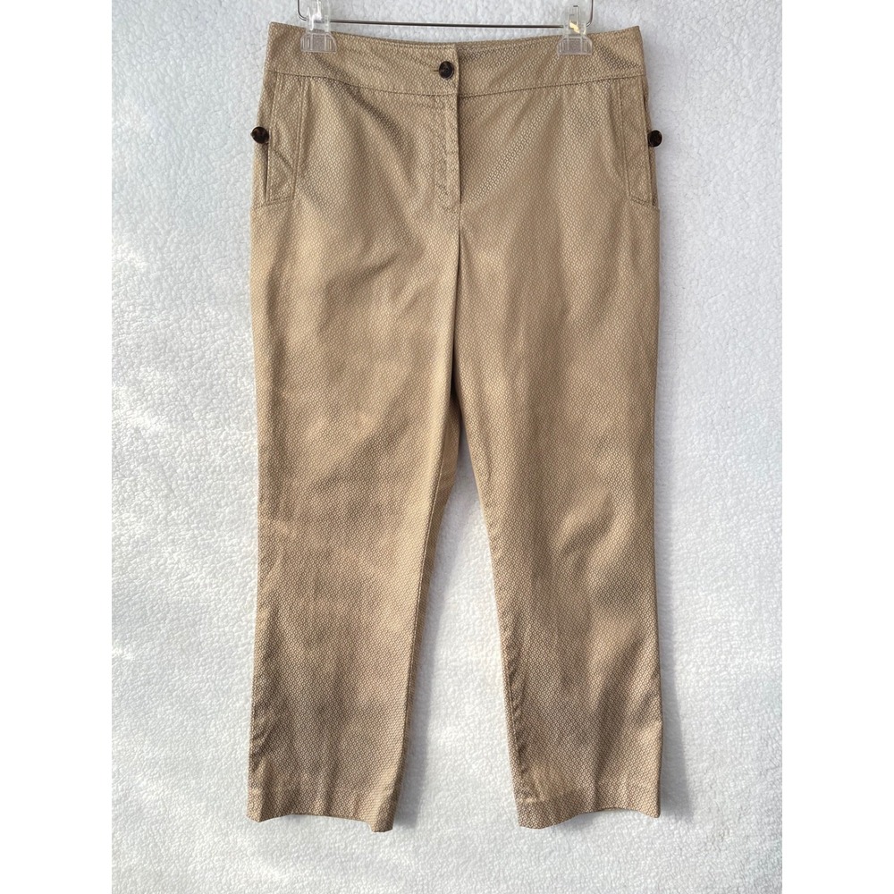 Talbots Womens Tan White Geometric Diamond Print Stretch Ankle Pants Size 10